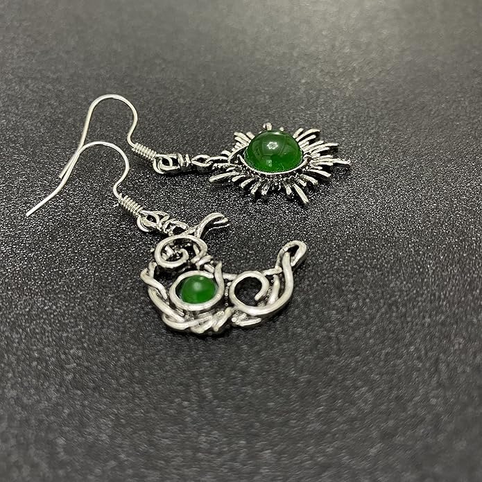 ANDPAI Unique Chic Abstract Hollow Black Vintage Silver Asymmetry Moon Star Sun Dangle Drop Earrings Black Moonstone Moon Hypoallergenic Earrings for Women Statement Jewelry Gifts