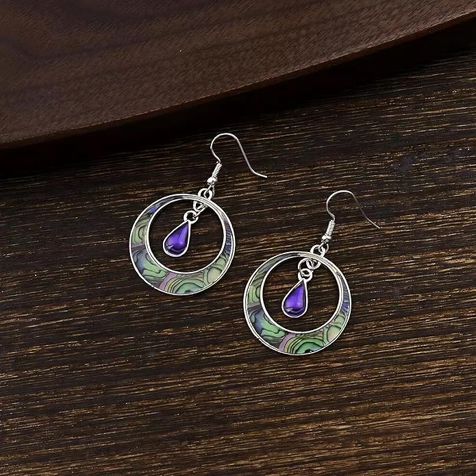 Multi-Color Gemstone Drop Earrings, Dangle Style, Hook Design