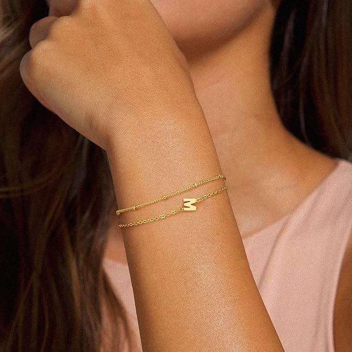 Turandoss Gold Initial Bracelets for Women Girls Valentines Day Gifts - 18K Gold Plated Layered Letter A-Z Initial Bracelets Dainty Bracelet Jewelry Gift for Women Girls Valentines Day Gifts for Her