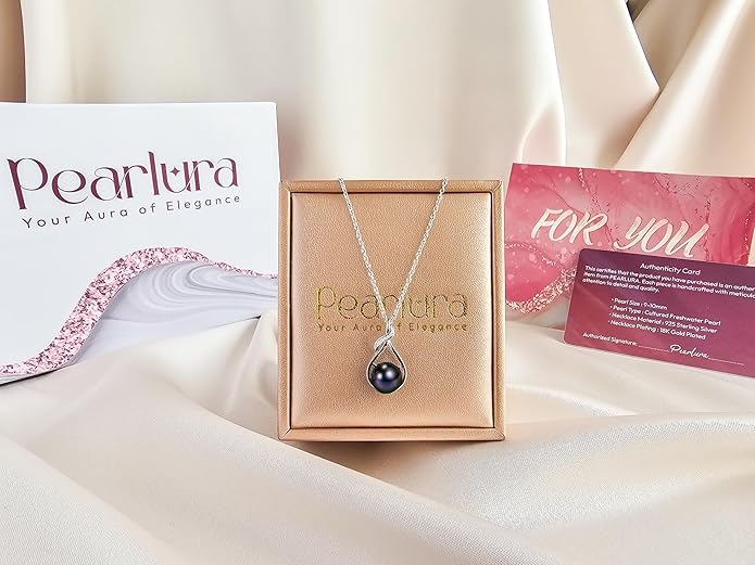 AAA+ 9mm Natural Black pearl necklace for women - Real pearl necklaces for women (18k gold platted 925 sterling Silver)- Wedding anniversary's gift for wife - Luxury birthday gifts for woman - Birthday gift for wife