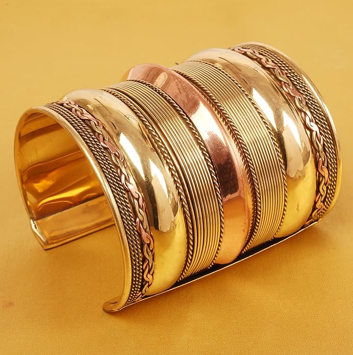 Touchstone Indian Bollywood Handcrafted Slip In Easy To Wear Stylish Wrist Enhancer Designer Broad Jewelry Cuff Bracelet For Women and Men.