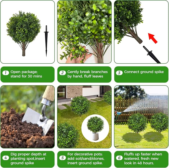 22'' Artificial Boxwood Topiary Ball Bushes, Evergreen Fake Bushes, Lifelike - Image 3