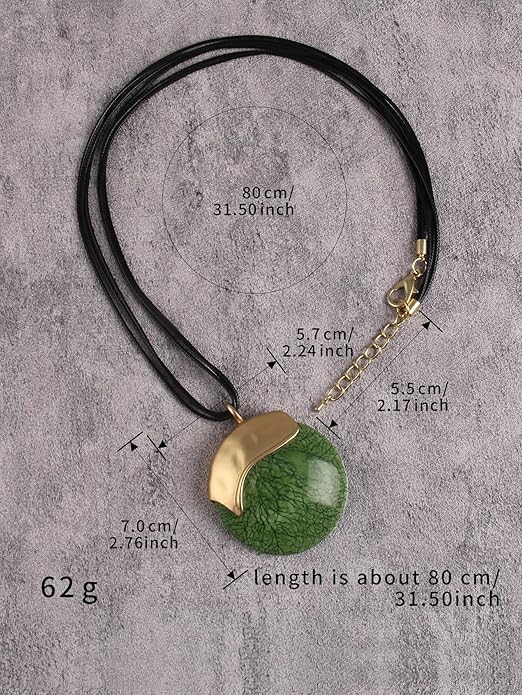 Boho Leather Necklace Women Bohemian Brown Circle Pendant Necklace Choker Long Necklaces for Women Boho Ring Large Pendant
