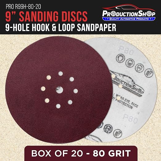 ProductionShop Premium 9" Red 9-Hole Pattern 80 Grit Sanding Discs, Box of 20 - Image 2