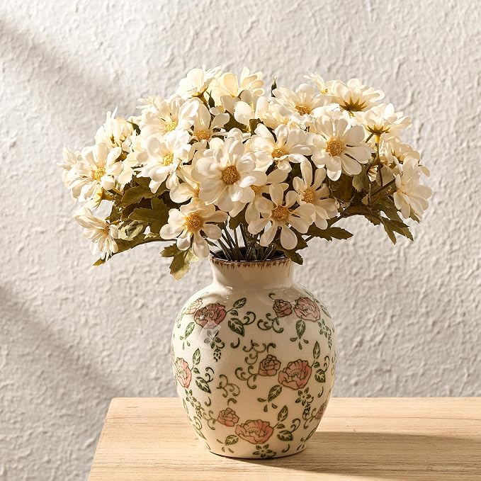 SIDUCAL Ceramic Vintage Vase, 5.83 Inch Retro Ice Cracked Chinoiserie Floral by SIDUCAL