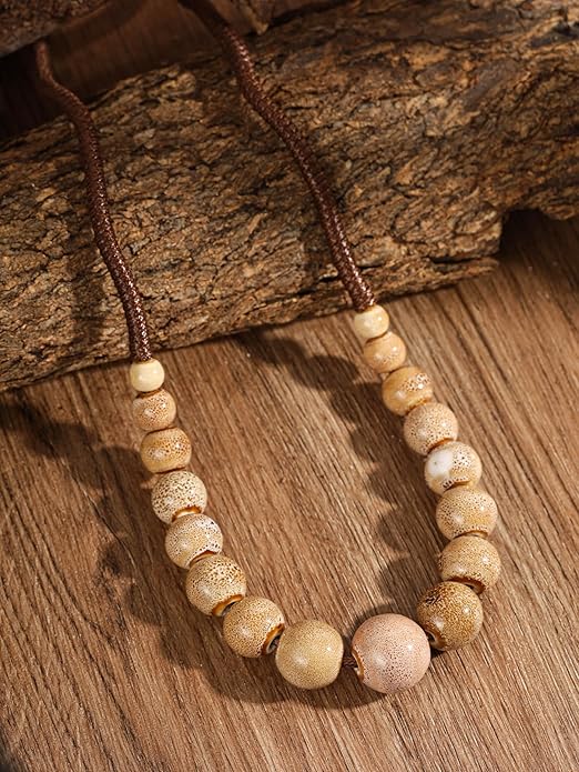 MINACHI Hippie Boho Colorful Ceramic Round Beads Strand Necklace, Bohemian Fashion Statement Jewelry Gift for Women