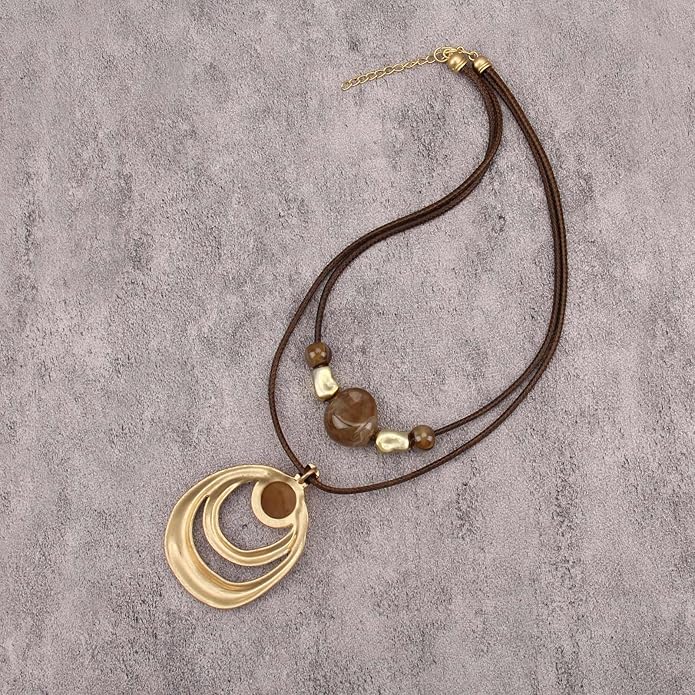 Boho Necklaces for Women Chunky Circle Necklace Layered Boho Circle Leather Choker Necklace Long Vintage Necklaces Bohemian Jewlery Gifts