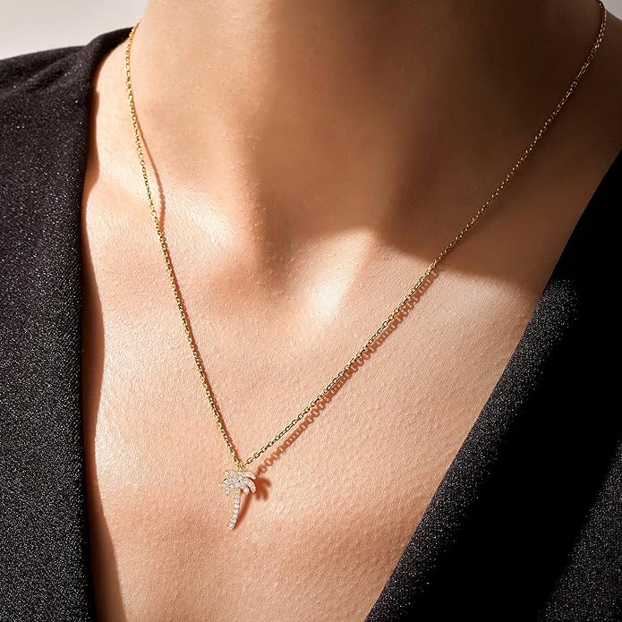 14K Gold Plated Dainty Pendant Butterfly Bead Boot Bee Baseball Flower Compass Airplane Heart Hummingbird Tree Necklace Simple Jewelry Gift for Women