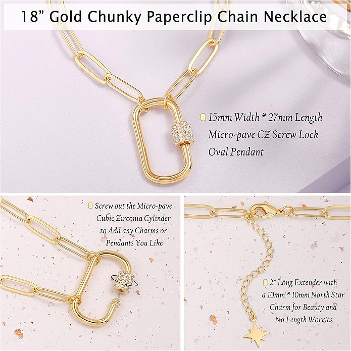 Aobei Pearl 18K Gold Plated Moon Star Lion Evil Eye Love Heart Cross Pendant Necklace Medallion Paperclip Chian Choker Layering Jewery for Women