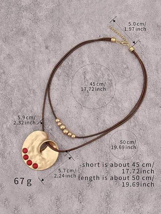 Boho Necklaces for Women Chunky Circle Necklace Layered Boho Circle Leather Choker Necklace Long Vintage Necklaces Bohemian Jewlery Gifts