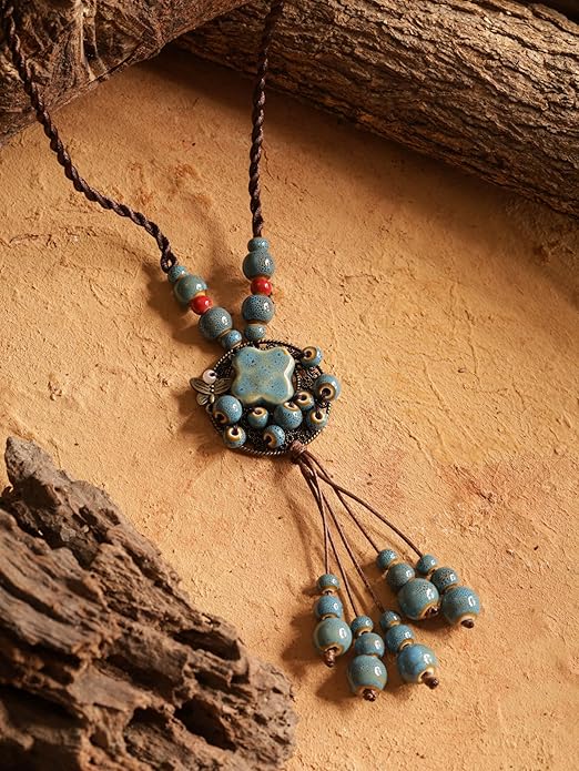 MINACHI Hippie Boho Colorful Ceramic Bead Butterfly Charm Pendant Y Necklace, Vintage Bohemian Statement Jewelry Gift for Women