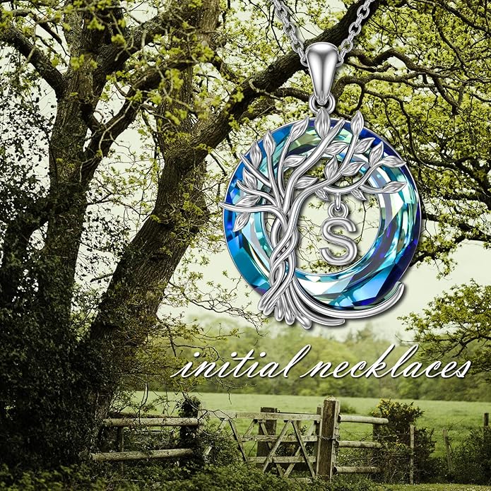TOUPOP Gifts for Women Tree of Life Necklace 925 Sterling Silver Initial Pendant Family Tree Crystal Jewelry Valentine's Day Birthday Gifts for Her Mom Wife Girlfriend Daughter