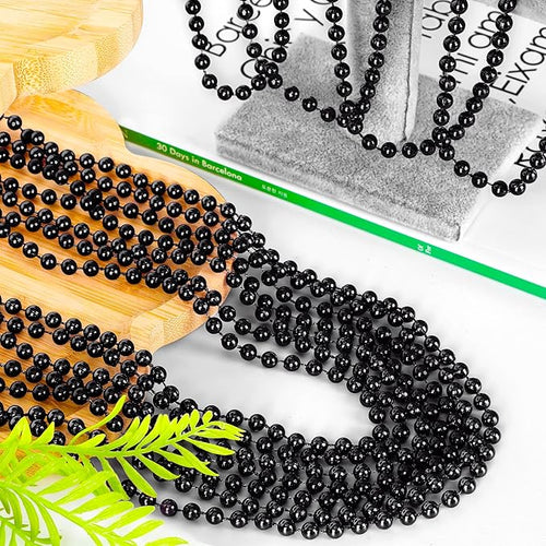 144PCS Bead Necklace, Black Mardi Gras Bead Necklace Party Favors, 33" Metallic Mardi Gras Round Beaded Bulk, Festival Parade Throw Accessories for Mardi Gras Carnival Halloween Party Supplies Decor