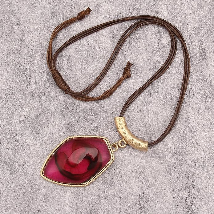 Women's Leather Long Necklace Bohemian Style Circle Retro Pendant Necklace Women's Jewelry