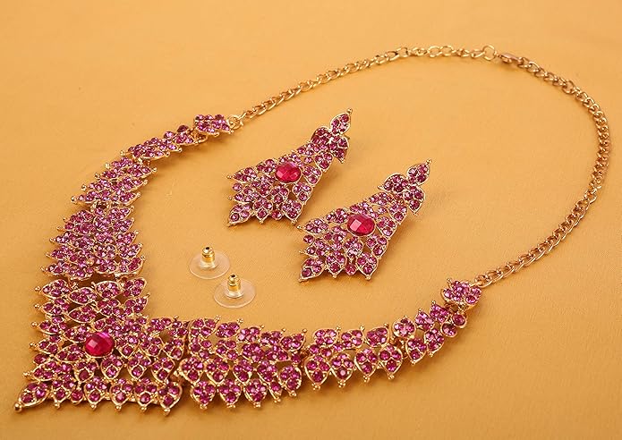 Touchstone Indian Bollywood Tinsel Town Traditional Western Taste Studded Diamond Look Rhinestones Designer Bridal Jewelry Necklace Set for Women