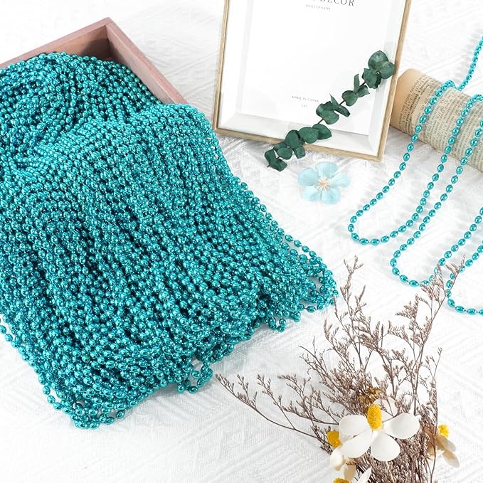 SHAOQINLIN 100 PCS Teal Bead Necklaces, Teal Mardi Gras Beads Necklaces 30.5" Turquoise Party Beads Necklace Bulk Oval Beaded Necklaces for Mardi Gras, Christmas, School Spirit Day Party Favors