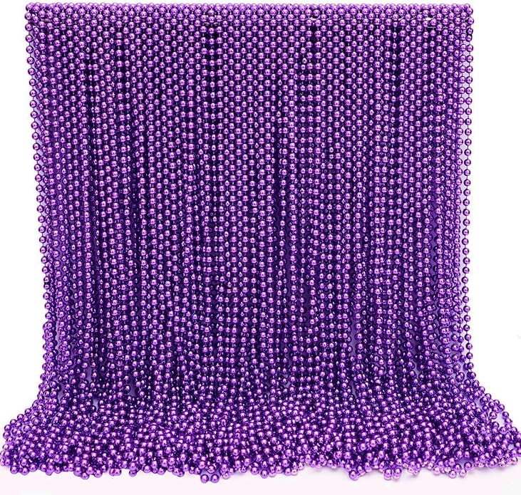 144 Pcs Mardi Gras Beads Bulk, 33 Inch 7mm Carnival Beaded Necklaces Decorations For Mardi Gras Festivals, Mardi Gras Parades, Night Club Dress-up Events Party Costume