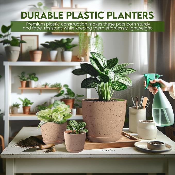 Plant Pots Indoor with Drainage 10 Pack Planters Spotty Peach Pink | Drainage - Image 5