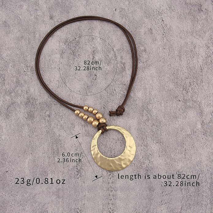 Women's Leather Long Necklace Bohemian Style Circle Retro Pendant Necklace Women's Jewelry