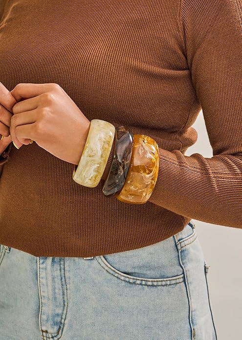 LILIE&WHITE 3 PCS Acrylic Resin Bracelet For Women Trendy Chunky Bangle Bracelets Fashion Colorful Bracelet Jewelry Gift