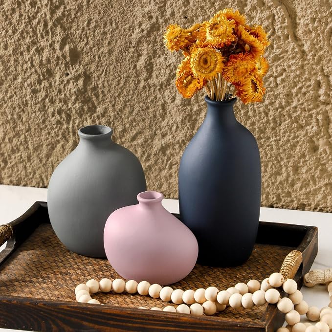 Small Ceramic Vase Set of 3, Modern Decorative Pottery Vases | Three different - Image 4