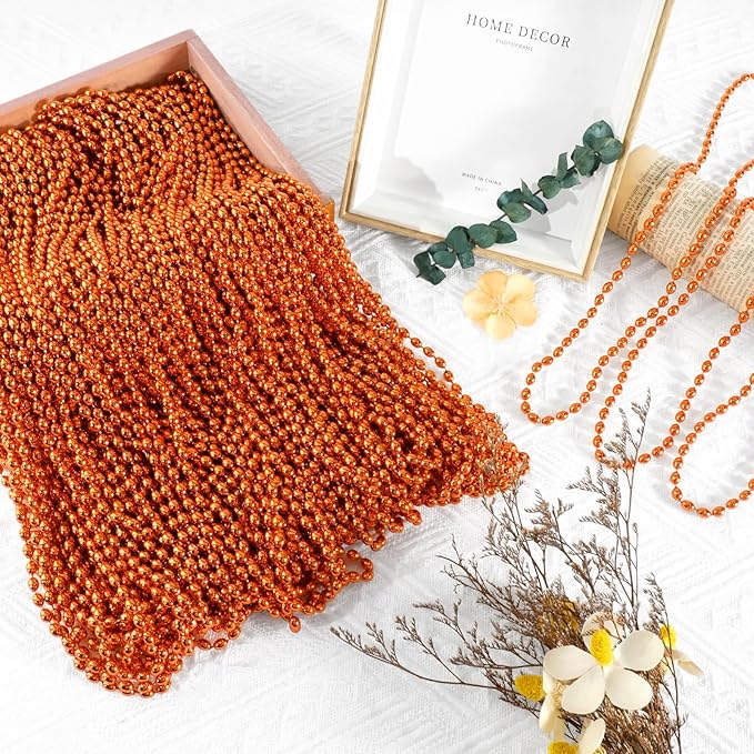SHAOQINLIN 100 PCS Orange Bead Necklace, Orange Mardi Gras Beads, Halloween Necklaces, 30.5 Inch Party Beads Oval Beaded Necklace for Mardi Gras, Christmas, Halloween
