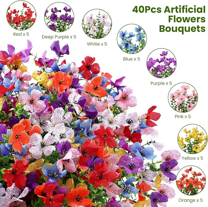 SHareconn 40 Bundles Artificial Flowers UV Resistant Outdoor Decor | Realistic - Image 2