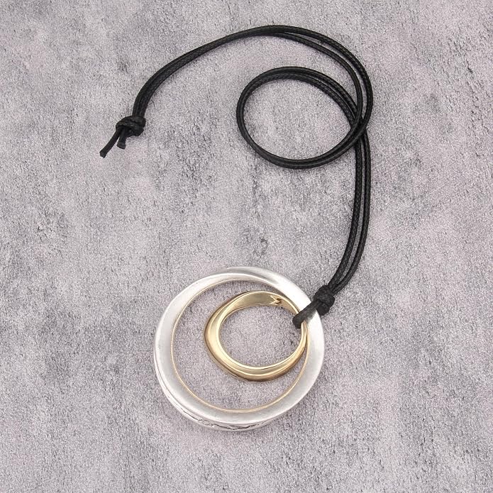 Boho Leather Necklace Women Bohemian Brown Circle Pendant Necklace Choker Long Necklaces for Women Boho Ring Large Pendant