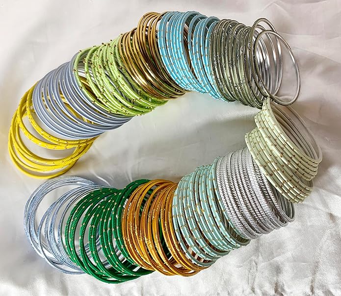 Touchstone indian bangles bracelets for women colorful churiyan set return gifts jewelry chudiya bulk pack bollywood metal bangle sets 12 textured vintage colors. Set of 144