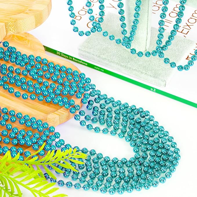 240PCS Mardi Gras Beads, Teal Blue Bead Necklace Party Favors, 33" Mardi Gras Necklace Stuff, Festival Parade Throw Accessories for Wedding Birthday Gender Reveal Party Supplies Decor