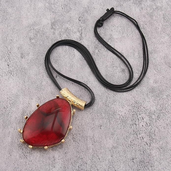 GelConnie Leather Necklace for Women Large Pendant Long Brown Necklace Circle Leather Choker Vintage Sweater Necklace Gold Chunky Boho Necklaces for Women