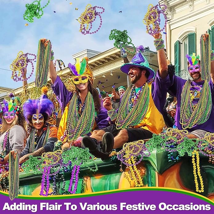 Camlinbo 250 PCS Mardi Gras Beads Necklaces Bulk Purple Gold Green Beads Mardi Gras Party Favor Supplies Costume Accessories