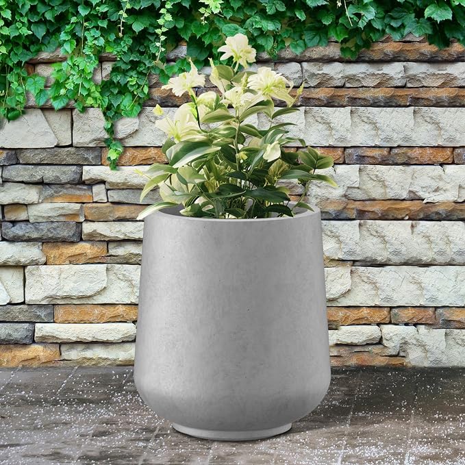 Kante Accent Round Curved Pale Gray Concrete Planter 13" Dia, Outdoor | Rubber - Image 9