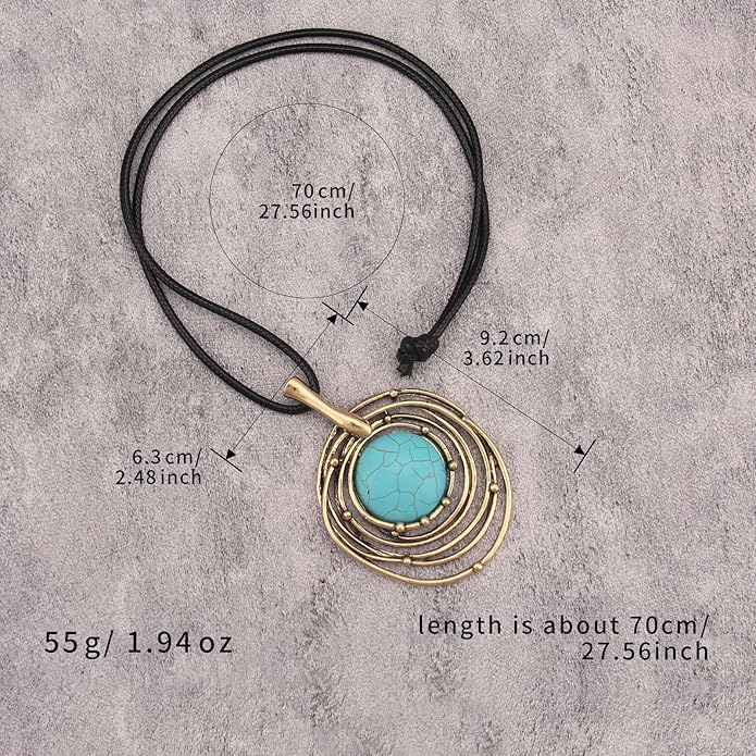 Women's Leather Long Necklace Bohemian Style Circle Retro Pendant Necklace Women's Jewelry