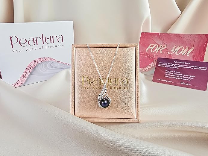 AAA+ 9mm Natural Black pearl necklace for women - Real pearl necklaces for women (18k gold platted 925 sterling Silver)- Wedding anniversary's gift for wife - Luxury birthday gifts for woman - Birthday gift for wife