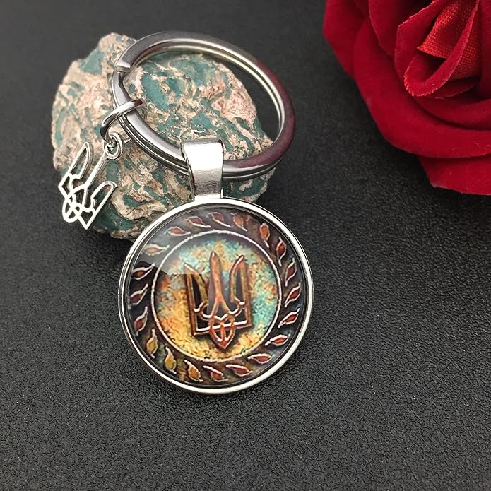 Ukraine Trident - Keychains Handmade Glass Cabochon Alloys - Ukraine Gifts - Ukrainian Jewelry