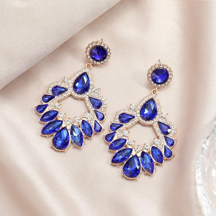 Fashion Rhinestone Statement Drop Dangle Earrings Large Colorful Crystal Chandelier Earrings for Women Bridal Wedding Party Prom
