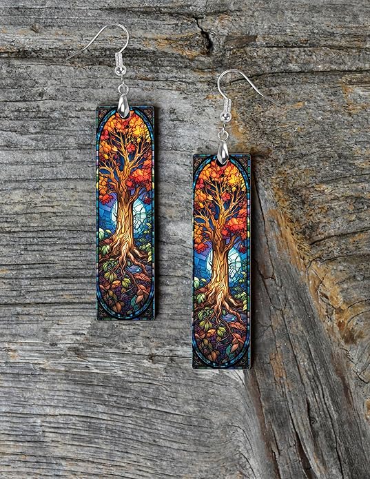Earrings Handmade Bar Wood Earrings Light Weight Printed Image Dangle Earring Jewelry