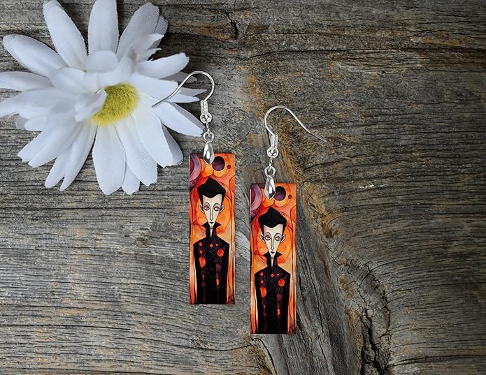 Earrings Handmade Bar Wood Earrings Light Weight Printed Image Dangle Earring Jewelry