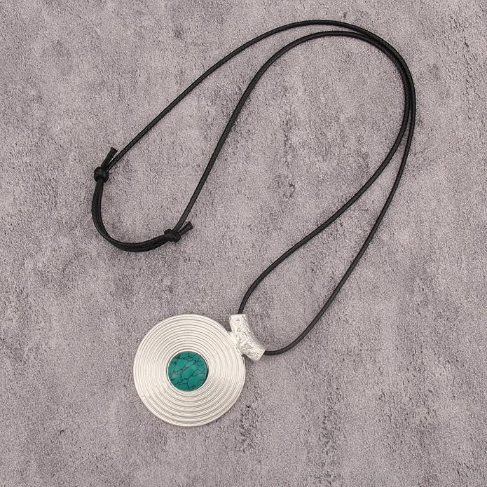 Women's Leather Long Necklace Bohemian Style Circle Retro Pendant Necklace Women's Jewelry