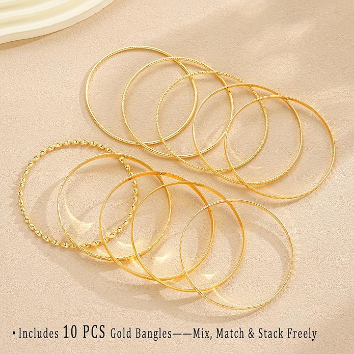 ÌF ME Gold Bangle Bracelets for Women, Indian Bangles Stackable Set, Multi Layer Textured 14K Gold Plated Chunky Bracelets Boho Jewelrys Set