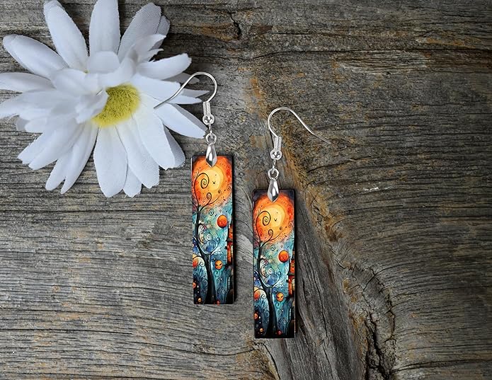 Earrings Handmade Bar Wood Earrings Light Weight Printed Image Dangle Earring Jewelry