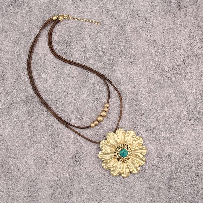 Boho Necklaces for Women Chunky Circle Necklace Layered Boho Circle Leather Choker Necklace Long Vintage Necklaces Bohemian Jewlery Gifts