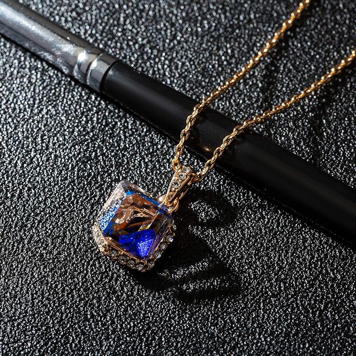 EVEVIC Color Changing Cubic Austrian Crystal Pendant Necklaces for Women 14K Gold Plated Hypoallergenic Jewelry
