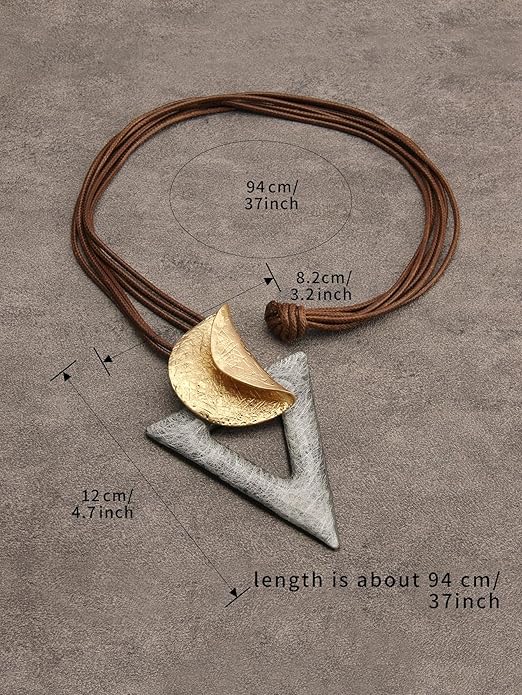 GelConnie Leather Necklace for Women Large Pendant Long Brown Necklace Circle Leather Choker Vintage Sweater Necklace Gold Chunky Boho Necklaces for Women