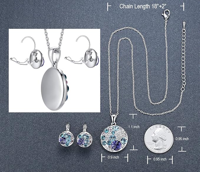 Leafael Ocean Bubble Women's Crystal Jewelry Set Costume Fashion Pendant Necklace Earring, Silver Tone or 18K Rose Gold Plated, 18" + 2", Birthday Gifts for Women