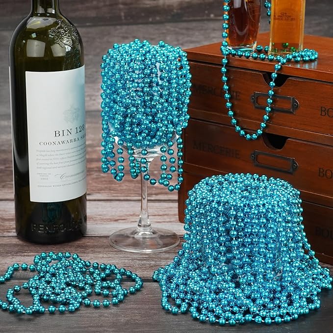 YAXINRUI 72 PCS Teal Bead Necklaces, Teal Mardi Gras Beads, 33 Inch Round Beaded Necklaces School Spirit Day Necklace for Mardi Gras Party Christmas Festive Events, Party Favors