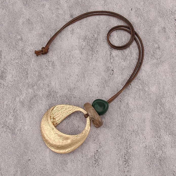 Women's Leather Long Necklace Bohemian Style Circle Retro Pendant Necklace Women's Jewelry