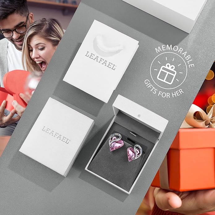 Leafael Infinity love Heart Birthstone Stud Earrings for Women, Valentine's Day Gifts for Mom, Wife, and Her, Silver Plated Birthday Jewelry