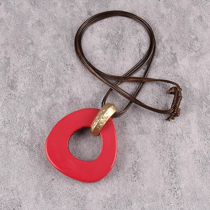 Boho Leather Necklace Women Bohemian Brown Circle Pendant Necklace Choker Long Necklaces for Women Boho Ring Large Pendant